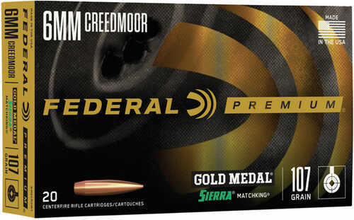 6mm Creedmoor 20 Rounds Ammunition Federal Cartridge 107 Grain Sierra GameKing