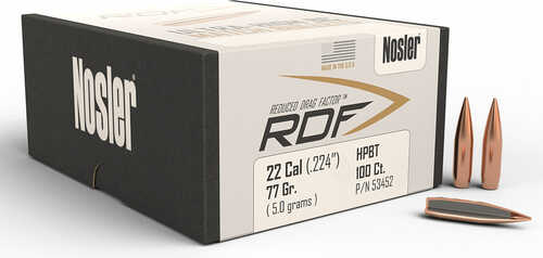 Nosler 53452 RDF Match 22 Caliber 77 Gr Hollow Point Boat Tail 100 Box