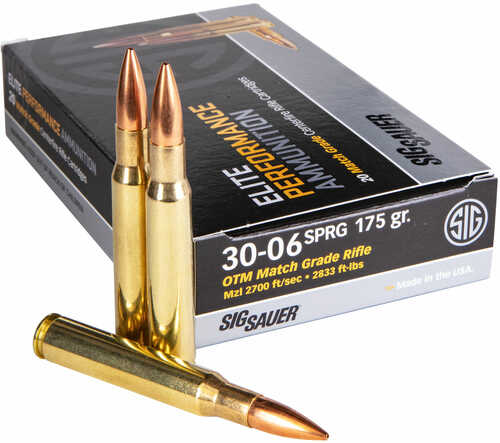 30-06 <span style="font-weight:bolder; ">Springfield</span> 20 Rounds Ammunition Sig Sauer 175 Grain Open Tip Match