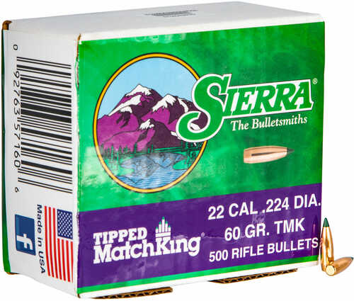 Sierra 7160C Tipped Matchking 22 Caliber .224 60 Grain 500 Box