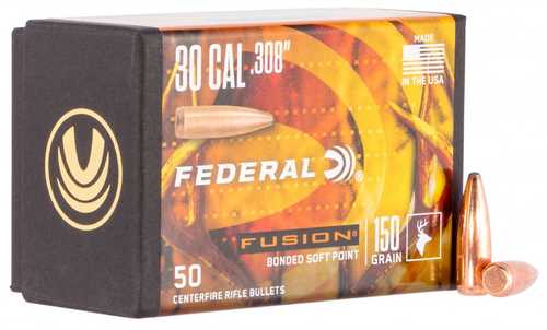 <span style="font-weight:bolder; ">Federal</span> FB308F1 Fusion Component 30 Caliber .308 150 Grain Soft Point 50 Per Box
