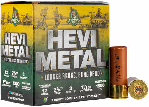 Hevi-Shot Hevi-Metal Longer Range Ammunition 12 Gauge 25 Rounds 2-3/4" #3 Lead Free Shot 1-1/8 oz