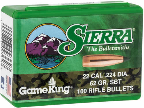 Sierra 9362 Gameking Bullets .224 62 Gr Spitzer Boat Tail (SBT) 100 Qty Box