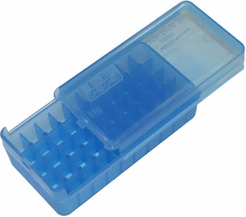 MTM P50SS4524 Side-Slide Ammo Box Pistol Multi-Caliber Handgun Clear Blue Plastic 50Rd