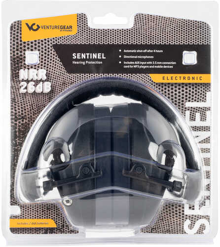 Pyramex Sentinel Electronic Earmuff 26dB Noise Reduction Rating 2 AAA Batteries Black Finish