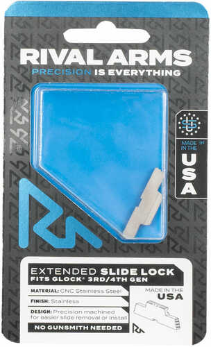 Rival Arms Extended Slide Lock Compatible With for Glock Gen3/4 Stainless Steel