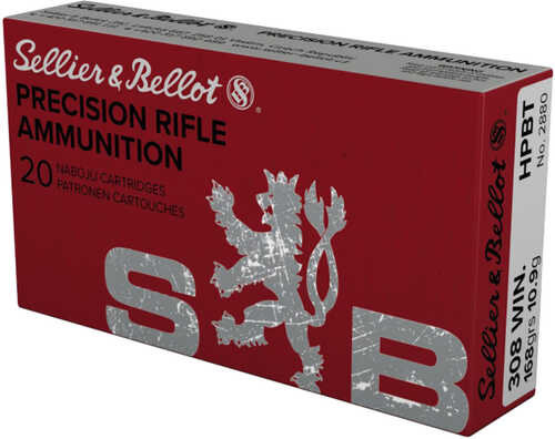 308 Winchester 20 Rounds Ammunition Sellier & Bellot 168 Grain Hollow Point