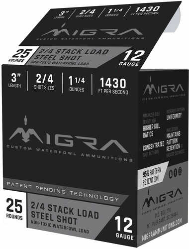 MIGRA Ammunition M12S24 Combinational 12 Gauge 3" 1 1/4 Oz 2-4 Shot 25 Rounds Per Box