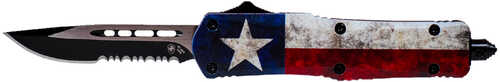 Click to see larger image. Templar Knife Captain 2.25" Drop Point Part Serrated Black 440C Stainless Steel Red/Blue/White Star Zinc Aluminu