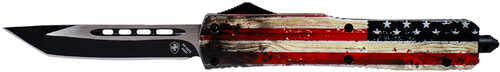 Templar Knife Wood US Flag Slim 3.50" Tanto Plain Black 440C Stainless Steel Painted Grain Zinc Alu