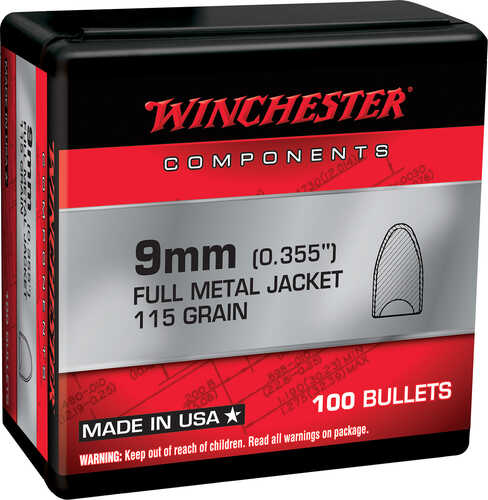 Winchester Ammo Centerfire Handgun Reloading 9mm .355 115 Gr Full Metal Jacket Flat Base (fmjfb) 100 Per Box