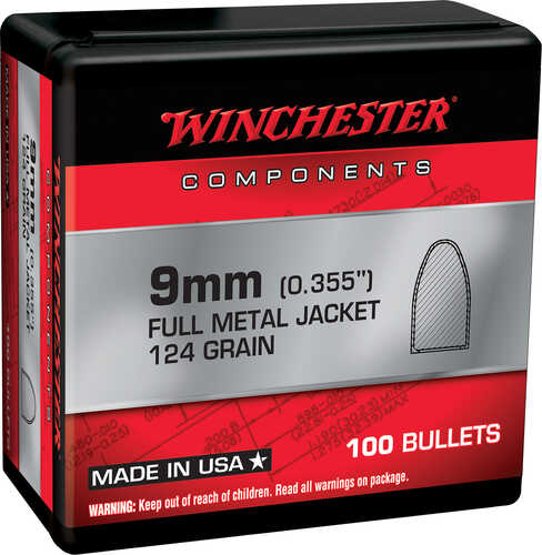 Winchester Ammo Centerfire Handgun Reloading 9mm .355 124 Gr Full Metal Jacket (FMJ) 100 Per Box