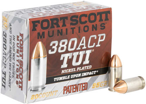 Fort Scott Munitions Tumble Upon Impact (TUI) 380 ACP 95 Gr Solid Copper Spun 20 Round Box