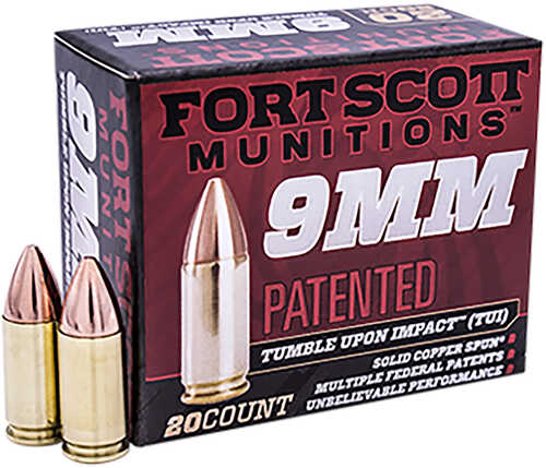 Fort Scott Munitions Tumble Upon Impact (TUI) 9mm Luger 115 Gr Solid Copper Spun 20 Round Box