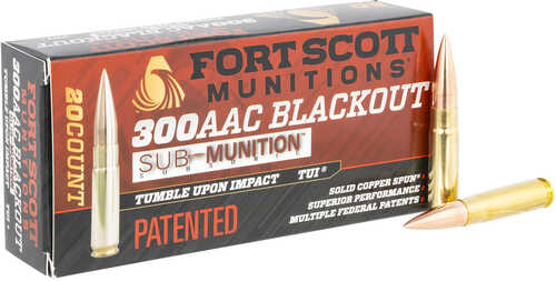 Fort Scott Munitions 300-190-scvss Tumble Upon Impact (tui) 300 Blackout 190 Gr Solid Copper Spun 20 Bx/ 25 Cs