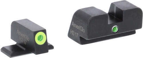 AmeriGlo I-Dot Night Sight 3-Dot Tritium Green With LumiGreen Outline Front Rear Black Frame For P-Seri