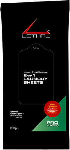Lethal 2-N-1 Laundry Sheets Odor Eliminator Odorless 20 Per Pkg