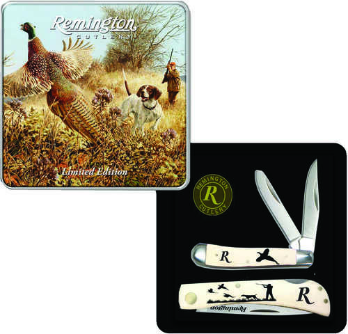 Remington Accessories 15684 Flushing Pheasant Limited Edition Gift Tin 2.75"/3.50" Folding Plain Stainless Steel Blade W