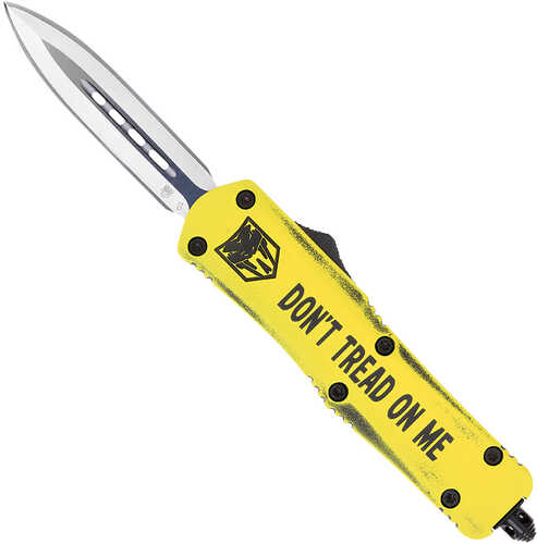 CobraTec Knives Don't Tread On Me Medium 3" OTF Dagger Plain D2 Steel Blade Yellow Cerakoted Aluminum W/"