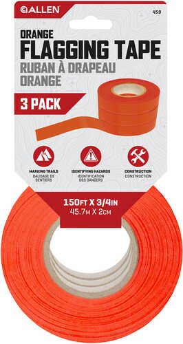 Allen 459 Flagging Tape Orange Polyester 150' Roll Long 3 Rolls