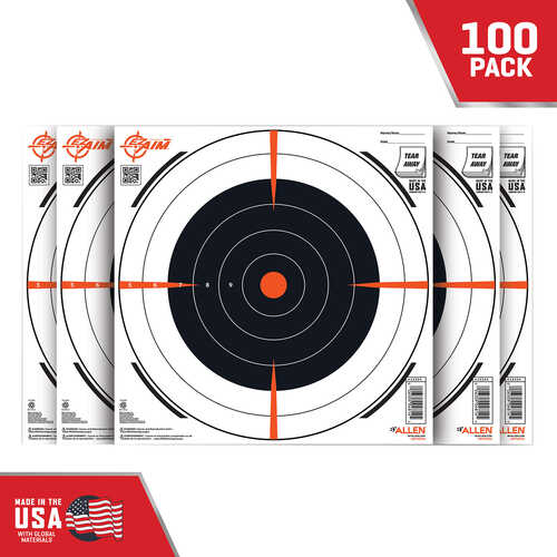 Allen EZ AIM Adhesive Bullseye 12"x12" 100 Pack White and Orange 15334-100