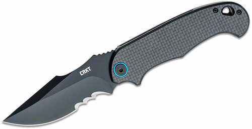 Columbia River P.S.D. 3.63" Folding Veff Serrated Black Carbon 1.4116 SS Blade G10 W/Carbon Fiber Layer/Blue