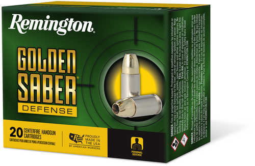 Remington Ammunition 27604 Golden Saber Defense 9mm Luger 147 Grain Brass Jacket Hollow Point (BJHP) 20 Per Box