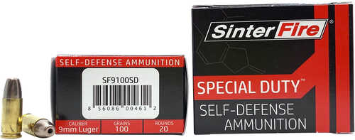 <span style="font-weight:bolder; ">9mm</span> Luger 20 Rounds Ammunition Sinterfire Inc 100 Grain Hollow Point