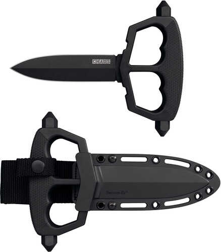 Cold Steel Cs-80nt3 Chaos Push Knife 5" Fixed Plain Black Matte Powder Coat Sk-5 Blade/ W/d-guard Handle Gri