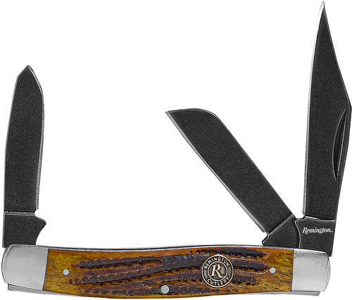 Remington Accessories 15645 Backwoods Stockman Folding Stonewashed Carbon Steel Blade Coffee Brown W/remington Medallion