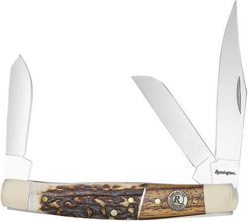 Remington Accessories 15653 Guide Stockman Folding Stainless Steel Blade Brown/white/silver W/remington Shield Stag Bone