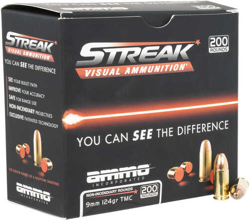 Ammo Incorporated Streak Visual 9mm Luger 124 Gr Total Metal Case (TMC) 20 Round Box