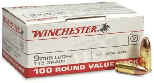 Winchester Ammo Usa 9mm Luger 115 Gr Full Metal Jacket Flat Nose 100 Rounds