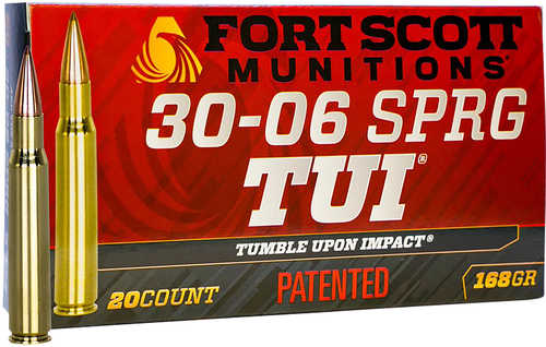 Fort Scott Munitions 3006168SCV Tumble Upon Impact (TUI) .30-06 Springfield 168 Gr Solid Copper Spun (SCS) 20 Per Box/ 1