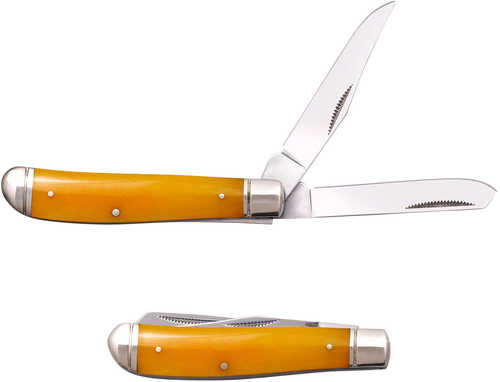 Cold Steel CSFLMTRPRY Trapper Mini 2.60"/2.70" Folding Clip/Spey Plain 3Cr13MoV SS Blade/Yellow W/Polished Bolsters Bone