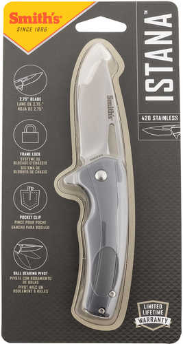 Smiths Products 51246 Istana 2.75" Folding Drop Point Plain Satin 400 SS Blade/Gray Anodized Aluminum Handle Includes Po