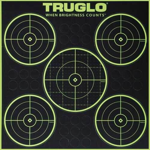 Truglo TGTG11A25 Tru-See 5-Bull Target Black/Green Self-Adhesive Heavy Paper Universal Fluorescent Green 25 Pack