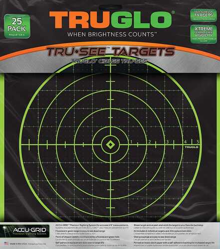 Truglo Tgtg13a25 Tru-see Handgun Target Black/green Self-adhesive Heavy Paper Universal Fluorescent Green 25 Pack