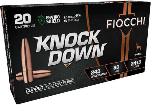 Fiocchi 243CHA Knock Down Enviro Shield 243 Winchester 80 Grain Hollow Point (HP) 20 Per Box