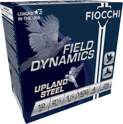 Fiocchi 12HVST4 Field Dynamics Upland Steel 12 Gauge 2.75" 1 1/8 Oz 4 Steel Shot 1400 Fps 25 Rounds
