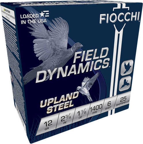 Fiocchi 12HVST6 Field Dynamics Upland Steel 12 Gauge 2.75" 1 1/8 Oz 6 Shot 25 Per Box 10 Cs