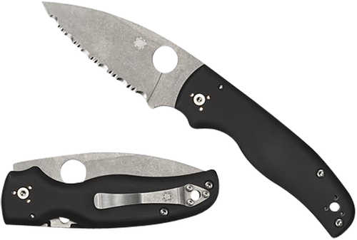 Spyderco C229Gs Shaman 3.58" Folding Serrated Stonewashed CPM S30V SS Blade/ Black Textured G10 Handle Includes Pocket C