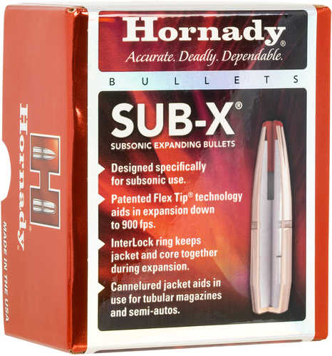 <span style="font-weight:bolder; ">Hornady</span> 3148 Sub-X 7.62X39mm Polymer Tipped Flat Base with Cannelure 255 Grain 100 Bullets
