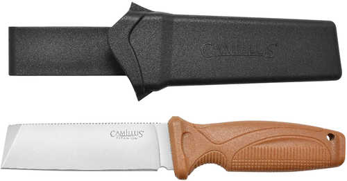 Camillus 19627 Swedge 4.30" Fixed Plain Silver 420 Steel Titanium Bonded Blade, Textured Tan ABS Handle, Includes Sheath