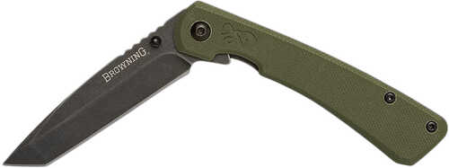 Browning 3220507 Branded Rock Edc 3" Folding Tanto Plain Black Stonewashed 7cr17mov Ss Blade Od Green, G10 Handle