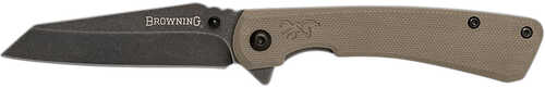 Browning 3220512 Branded Rock Edc 3" Folding Wharncliffe Plain Black Stonewashed 7cr17mov Ss Blade, Flat Dark Earth G10