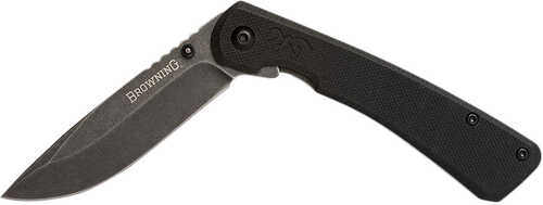 Browning 3220514 Branded Rock Edc 3" Folding Drop Point Plain Black Stonewashed 7cr17mov Ss Blade, Black G10 Handle