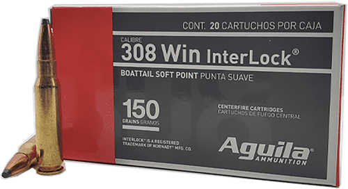 Aguila 8090Ag 308 Winchester 150 Grain Interlock Boat Tail Soft Point 20 Per Box