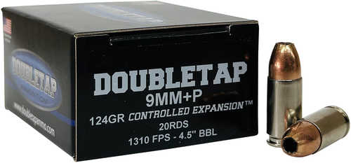 DoubleTap Ammunition 9MM124HP20 9mm Luger +P 124 Grain CX Jacketed Hollow Point (CXJHP) 20 Rounds