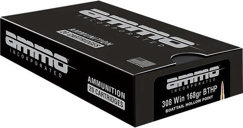 Ammo Inc 308 Winchester Ammo 168 Grain Match Boat Tail Hollow Point 20 Rounds
